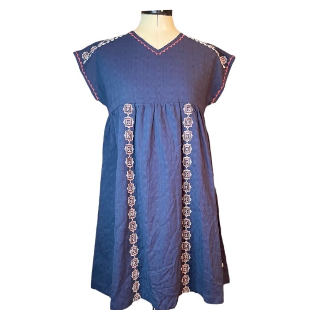 NWT‎ LUCKY BRAND Black Iris Sophia Dress Girl's XL Navy Peasant Retro 70's
